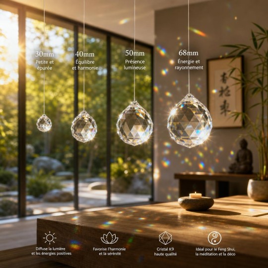 Boule de cristal Feng Shui facetté 30mm X10 - Attrape-soleil - Sun-Catcher